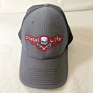 Diesel Life Mens One Size Trucker Hat Gray Skull Fuel Nozzle Snapback Cap